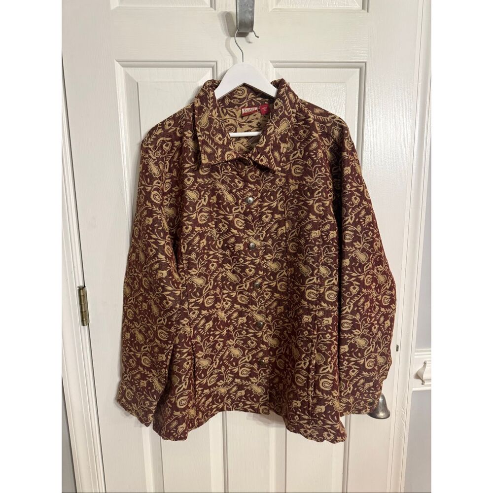 Tudor Court Burgundy & Gold Carpet Bagger Look Jacket sz XXL NWT